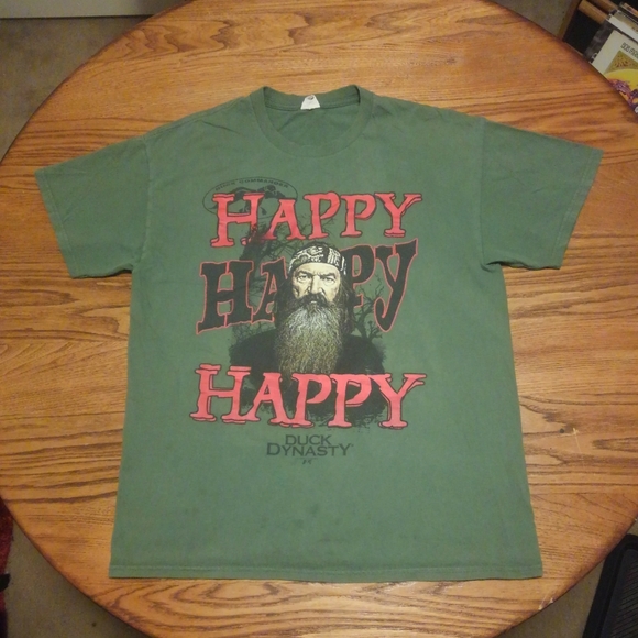 🦆 Phil Robertson Duck Commander Shirt Army Green Vtg 2012 Happy Happy Happy 😁 - Picture 1 of 11
